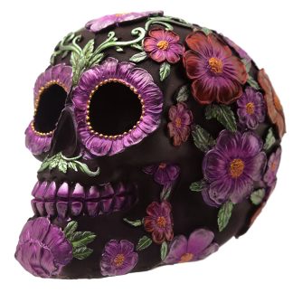 Caveira Decorativa Flores Roxas